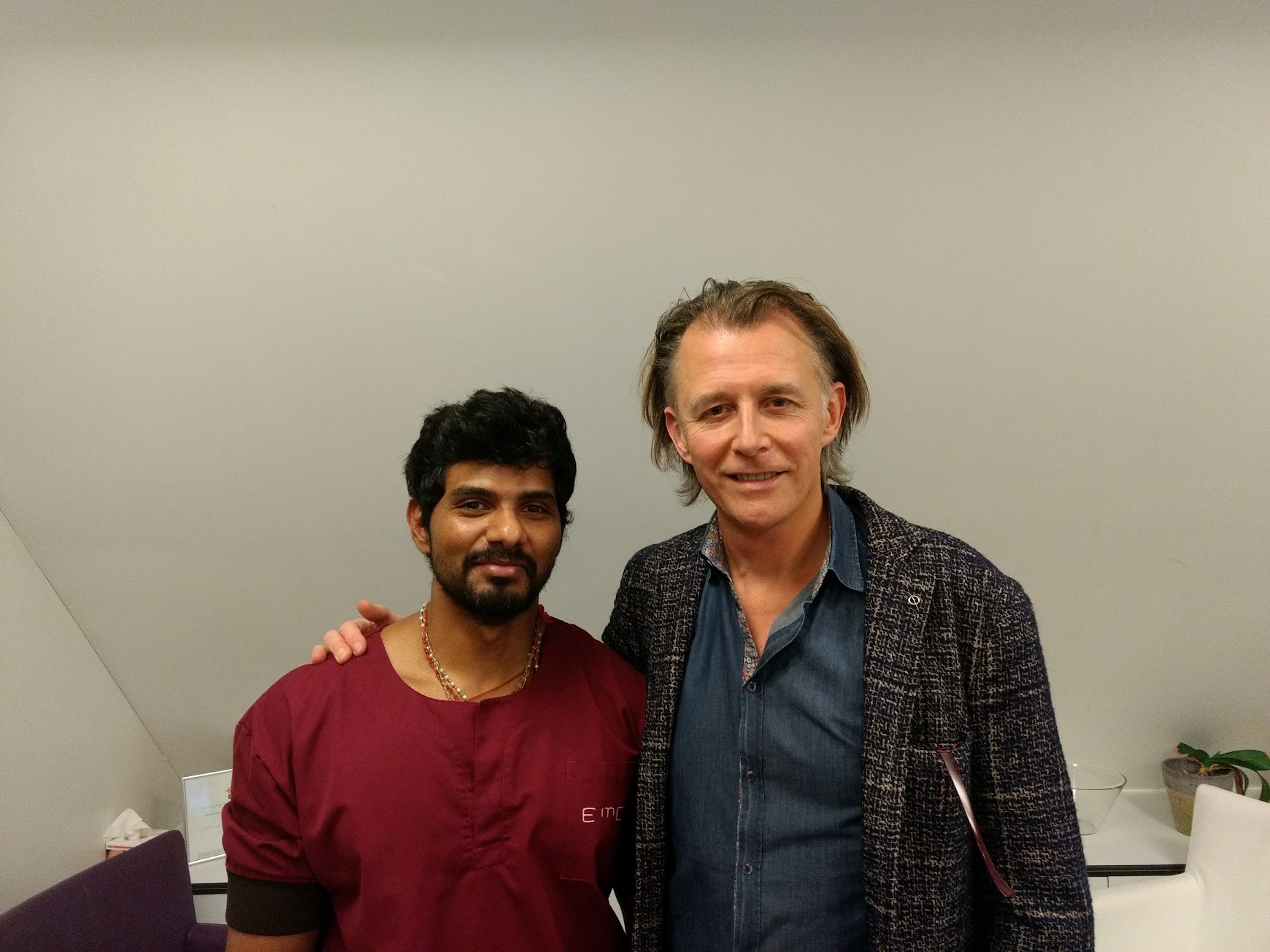 Dr. Charan J. C. with Dr. Alexis Verpaele during his fellowship in Ghent, Belgium