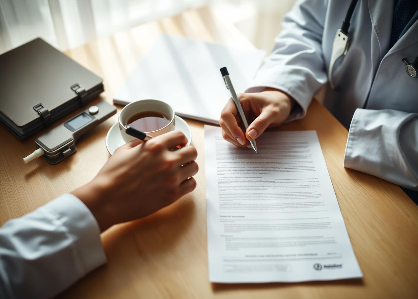 Postoperative follow-up notes being written after surgery